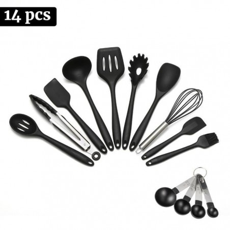 Lot de 14 Kits Ustensiles de Cuisines Silicone Outils de Cuisine Anti-Rayure Anti-Adhésive Cuillères à Mersurer pour Cuisine