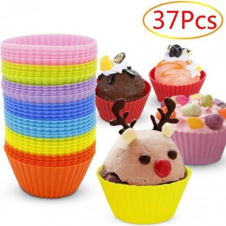 37Pcs Caissettes à Cupcakes en Silicone, Moule En Silicone Pour Muffins Cupcakes Gâteau