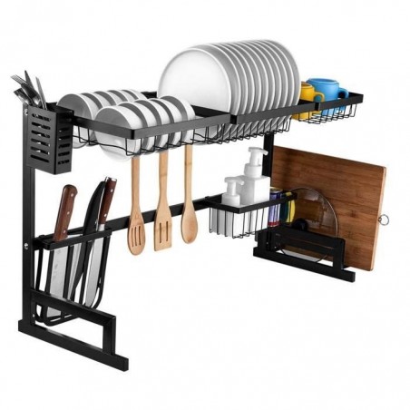 Égouttoir à vaisselle - 2 niveaux - Organisateur de Cuisine Inoxydable avec Support d'ustensiles Bols Tasses 85 x 52 x 32 cm