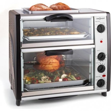 oneConcept All-You-Can-Eat Four électrique double compartiment avec plaque de grill (total 42L : 28L + 14L) - 2400W - Inox