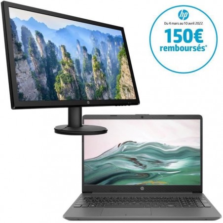 PC portable - HP 15-dw1066nf - 15,6 HD - Core i3-10110U - RAM 4Go - Stockage 128Go SSD - W10 + Écran PC HP V24 24 FHD - Dalle TN