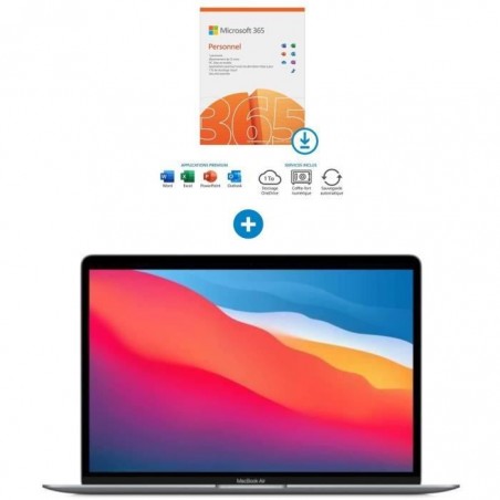 Apple - 13,3 MacBook Air (2020) - Puce Apple M1 - 8Go - 256Go - Gris + Microsoft 365 Personnel à télécharger - Abonnement 1 an