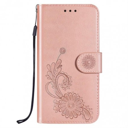 coque Pour Samsung Galaxy A22 4G 6.4 Housse Etui Anti-chute Motif lotus en or rose gaufrage lotus PU Cuir Portefeuille