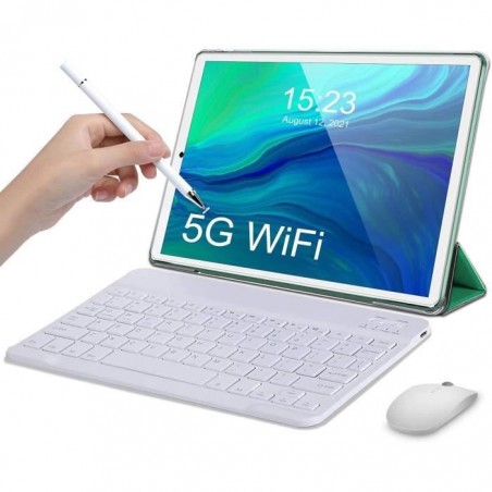 10,1 Tablette Tactile - WiFi 5G - Stockage 64Go - RAM 4Go - Android 11.0 - Octa-Core - avec Clavier Souris - Vert