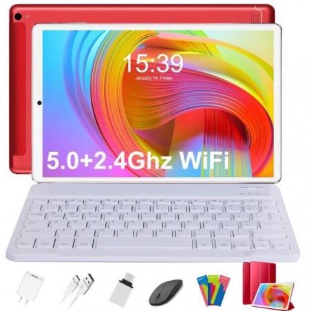 Tablette Tactile 10 pouces--5G WiFi-4G + 64G-128G-Android 11.0 - 8 c½urs 2 En 1-Tape C-Tablette Pas cher-NETFILX-ROUGE