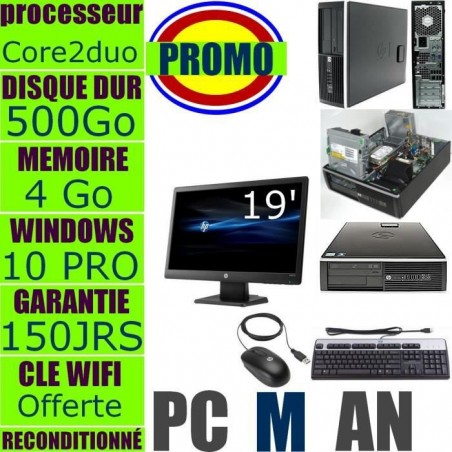 Ordinateur de Bureau complet Core2duo En Ecran 19'Selon Modèle disponible. HP Dell Lenovo Acer Samsung (Clavier Souris windows10