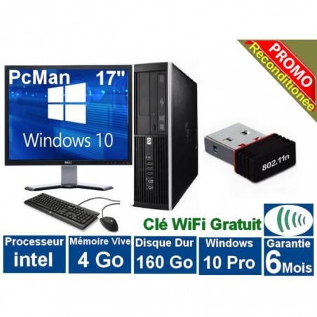 ORDINATEUR HP COMPAQ 6000 Pro DESKTOP CPU- CORE2DUO E5800 2.70Ghz Speed 4 GB RAM 160 GB HDD 17intch écran Windows 10 Pro WIFI