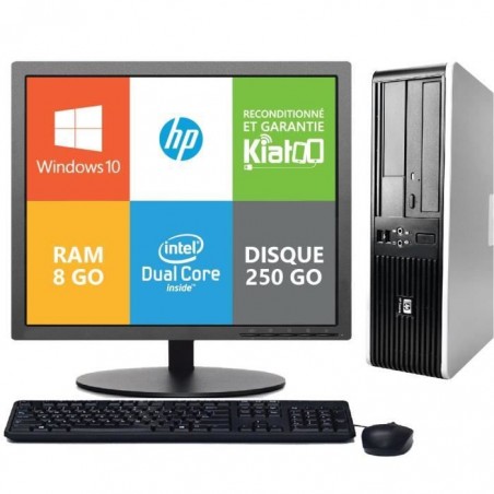 ordinateur de bureau HP 7800 dual core 8go ram 250go disque dur,ecran 17 pouces windows10 pc reconditionné