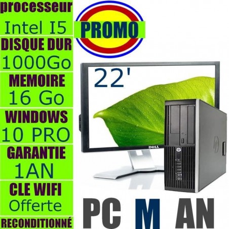 ORDINATEUR BUREAU 22'POUCE Hp Compaq Elite 8300 SFF Core i7 3770 3.4 GHz -DÃMARRAGE SUR SSD 240 Go RAM 16 STOCKAGE HDD 1000 Go