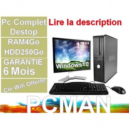 Ordinateur de Bureau complet 17core2duo 250 Go HDD 4 Go Ram Win10 WIFI