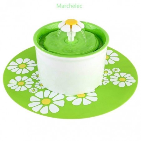 Mellifluous Fontaine à Eau pour Chat et Chine Fleur avec Filtre 1.6L Vert Avec Tapis Vert