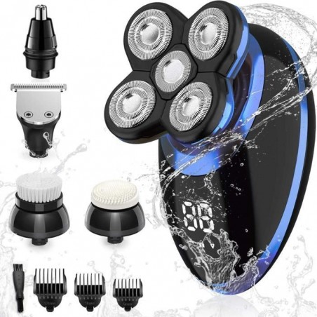 Tondeuse à barbe Rasoir électrique Hommes Cheveux Coupe nez Massage Brosse nettoyage visage Rotatif Bleu Luxe Super Coffrets