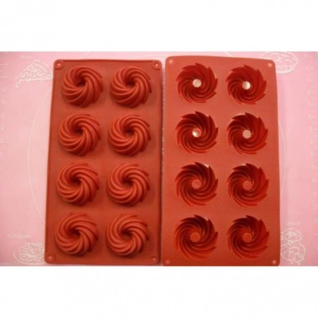 MOULE SILICONE 8 PETITS FOURS - MINI TORNADES 28 X 18 CM