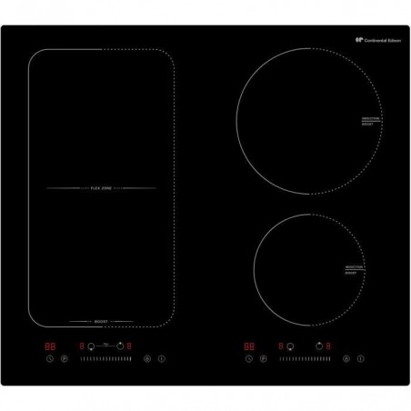 CONTINENTAL EDISON - Table de cuisson induction 4 zones dont une zone modulable - 7200W - 4 boosters - 4 minuteurs -NOIR