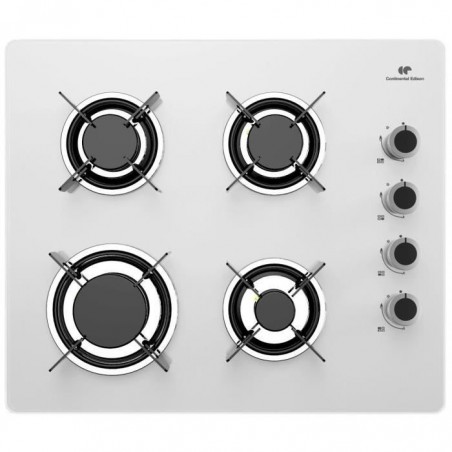 CONTINENTAL EDISON CECTG4VW Plaque de cuisson Gaz - 4 foyers - L60cm - Blanc