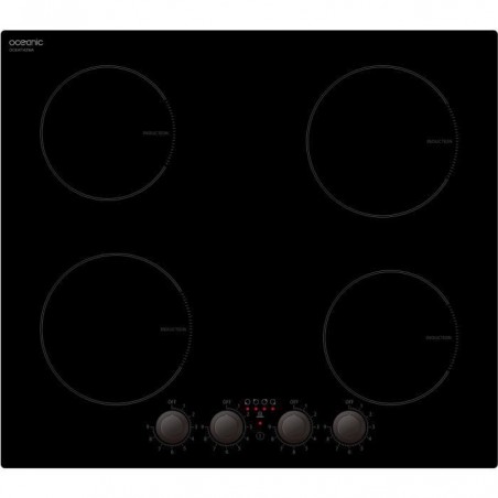 OCEANIC TI4ZMA Table Induction, 4 foyers, MANETTES, 6000W, 9 niveaux de puissance, NOIR