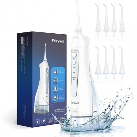 Hydropulseur Jet Dentaire Portable Rechargable 8 Busettes Irrigateur Electrique étanche 3 Modes, 300ML