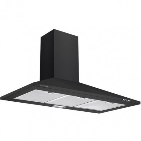 CIARRA Hotte Noire 90cm - 380 m³-h - 3 Vitesses -Eclairage LED - Evacuation & Recyclage - Cheminée Extensible