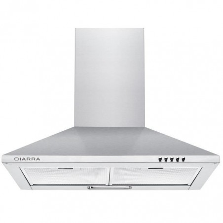 Ciarra Hotte décorative 60cm -380m³-h -éclairage LED -3 Vitesses -Classse C -Extra & Recyclage -Acier inox -Aspirante Cuisine