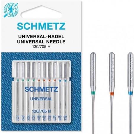 Schmetz - Lot de 10 aiguilles pour machine à coudre universelles (normal-standard), tailles assorties 70-10, 80-12 et 90-14