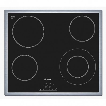 BOSCH PKF645B17E Plaque de cuisson Vitrocéramique - 4 foyers - 6600W - L57,5 x P50,5cm - Revêtement verre - Noir